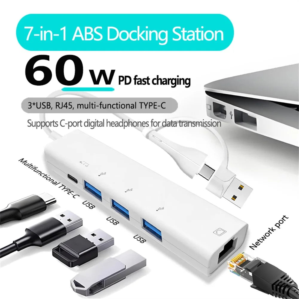 AJ1027 USB + Type-C Dual Port 5 in 1 Adapter Type-C 3xUSB RJ45 Ethernet Network Hub - 3