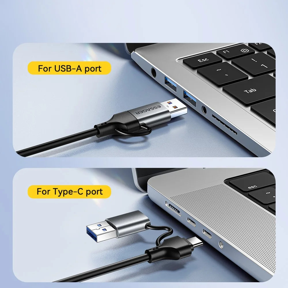 ESSAGER 2 in 1 USB-A / Type-C to RJ45 Converter Plug and Play Gigabit Ethernet Adapter for PC Laptop - 4