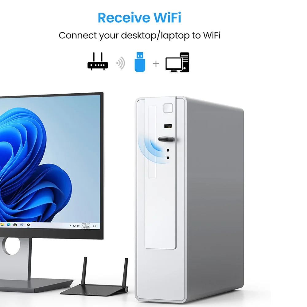 UGREEN 20204 USB WLAN Adapter 650Mbps 5Ghz and 2.4GHz Dual Band USB WiFi Adapter for PC Laptop Mini WiFi Antenna USB Ethernet Receiver Network Card - 6