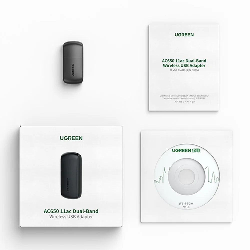 UGREEN 20204 USB WLAN Adapter 650Mbps 5Ghz and 2.4GHz Dual Band USB WiFi Adapter for PC Laptop Mini WiFi Antenna USB Ethernet Receiver Network Card - 7