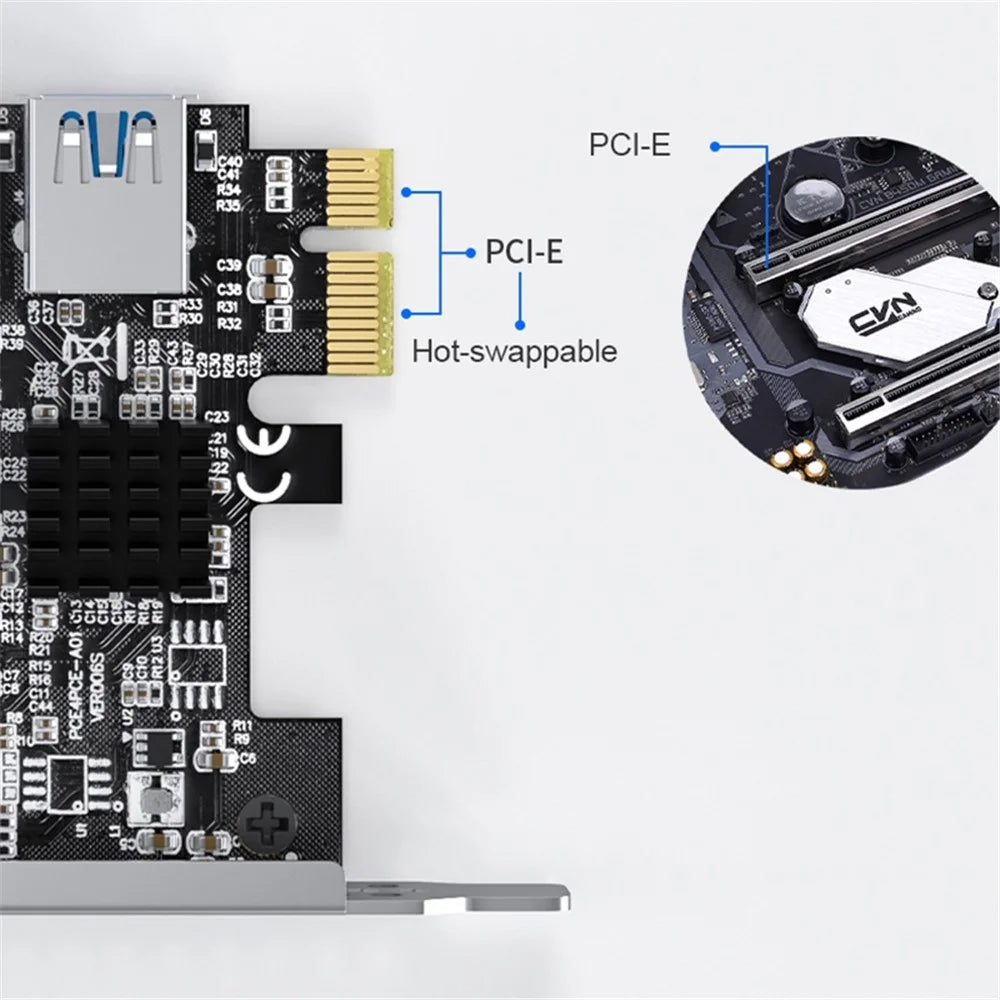 ACASIS PE031 PCI-e 1 to 4 PCI-express Riser Card PCI-E 1X to External 4 PCI-e USB 3.0 Adapter Multiplier Expansion Card - 5