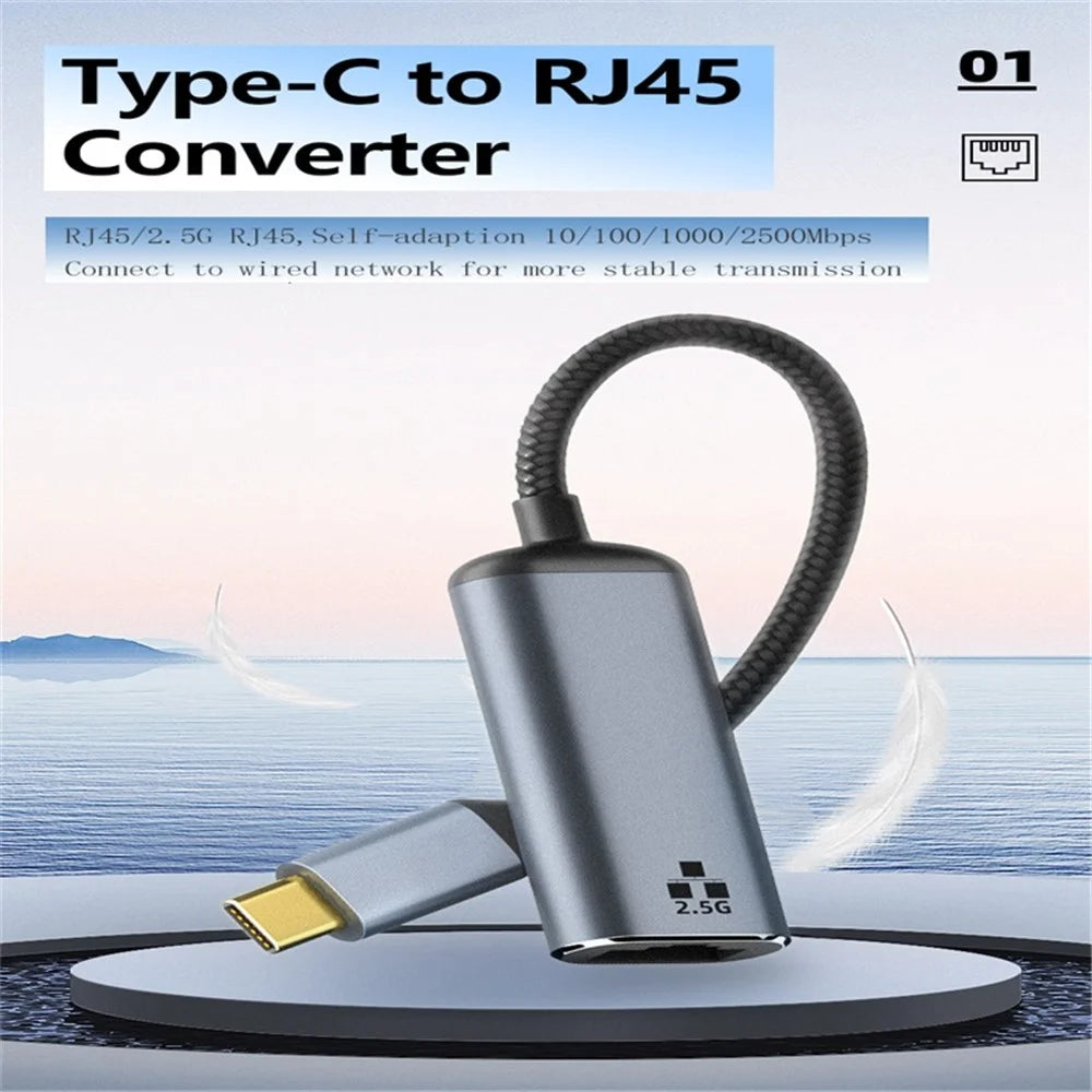 Type-C to RJ45 2500Mbps Ethernet Adapter Laptop LAN Network Converter - 6