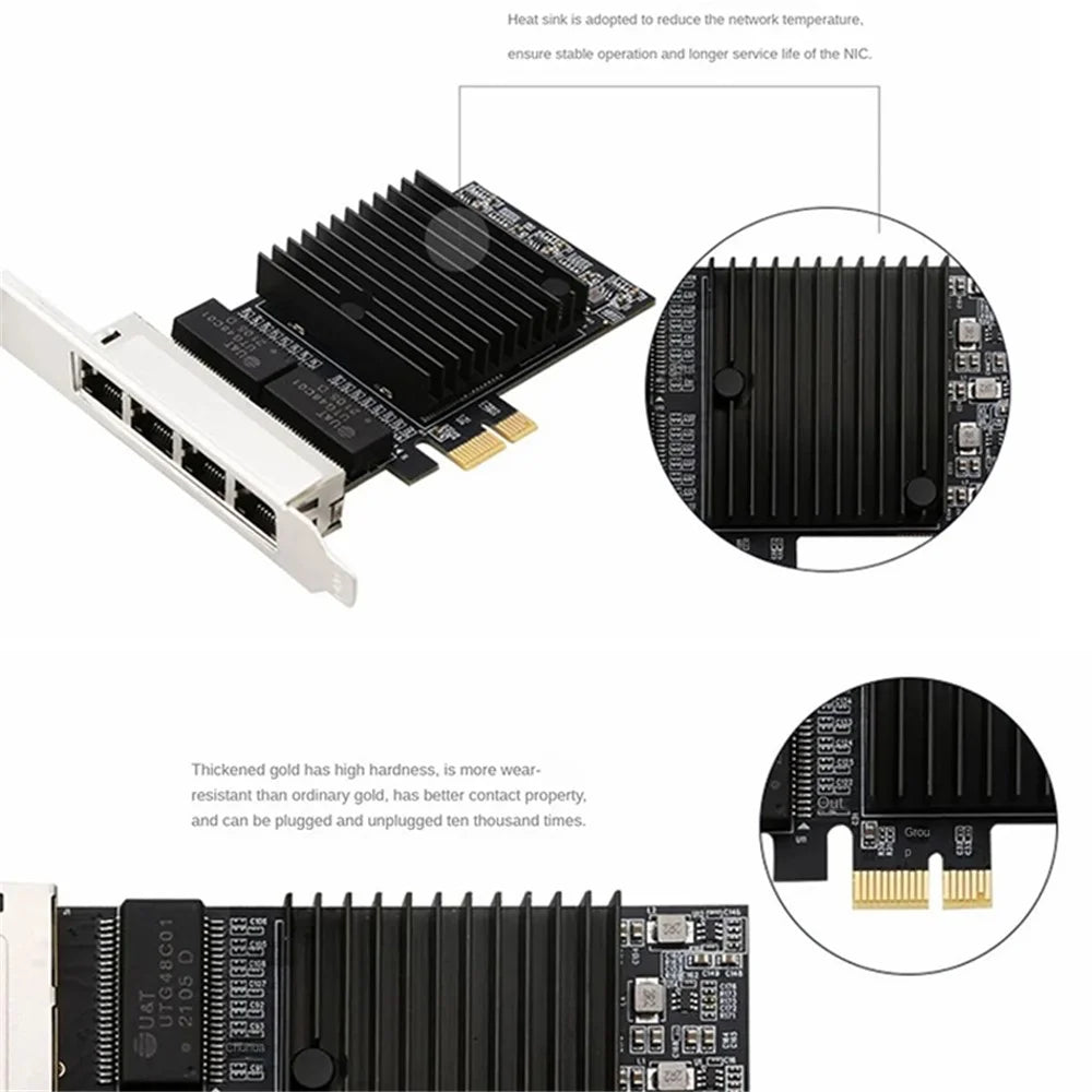 TXA198 LAN Card Intel 82571 Chip PCIe1X 1G Four Port RJ45 Gigabit Network Card - 5