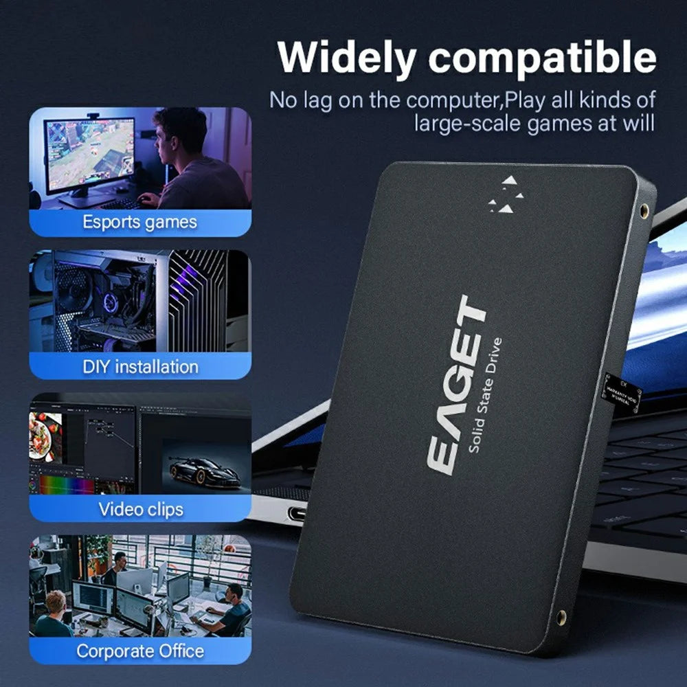 EAGET S205 1TB 2.5 Inch SATA III SSD Disk Case Internal Solid State Hard Drive Enclosure for Laptop Desktop Computer - Black - 6
