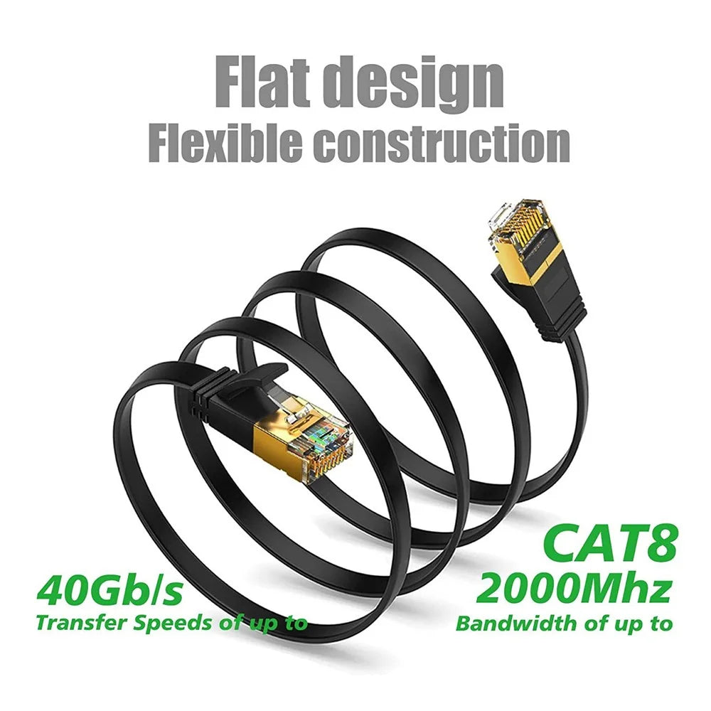 1m Cat8 Flat Ethernet Cable Cat8 LAN Network Cable 40Gbps 2000Mhz SFTP Patch Cord with Gold Plated RJ45 Connector - 4