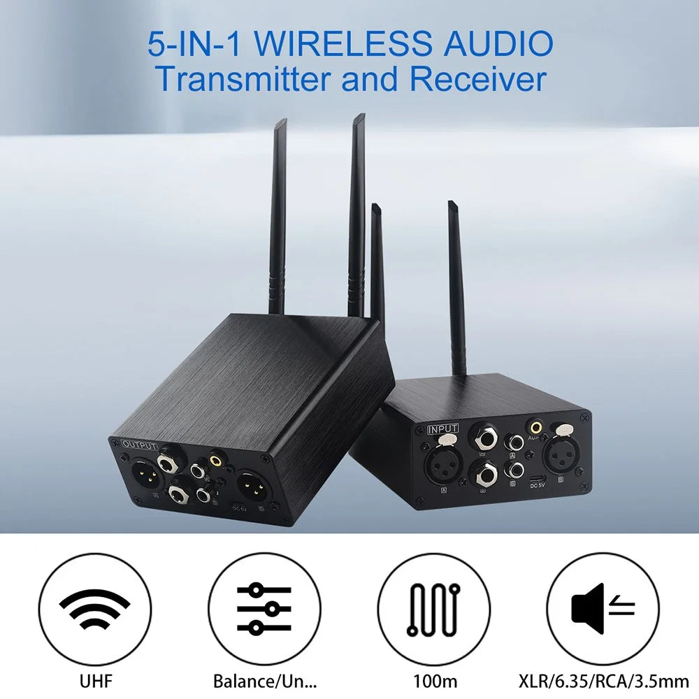 AU680A Wireless Audio Transmitter Receiver Set XLR Connector Low Latency Long Range 100M / 328ft - US Plug - 6