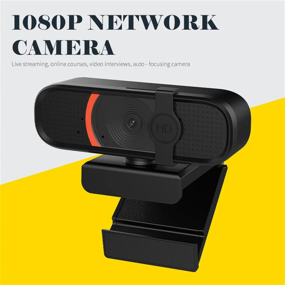 L58 1080P HD USB Webcam for Computer Built-in Microphone Autofocus Camera with Privacy Cover - Black / Orange - 2