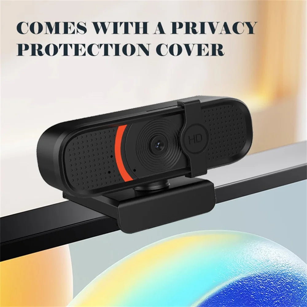 L58 1080P HD USB Webcam for Computer Built-in Microphone Autofocus Camera with Privacy Cover - Black / Orange - 3