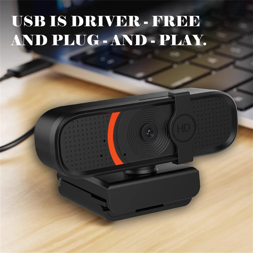 L58 1080P HD USB Webcam for Computer Built-in Microphone Autofocus Camera with Privacy Cover - Black / Orange - 4