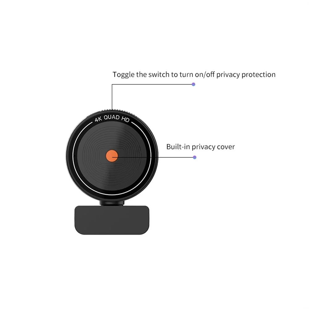 L5311 4K Ultra HD Computer Webcam without Remote Control Type-C Interface Auto Focus Camera with Rotating Base - Black - 4