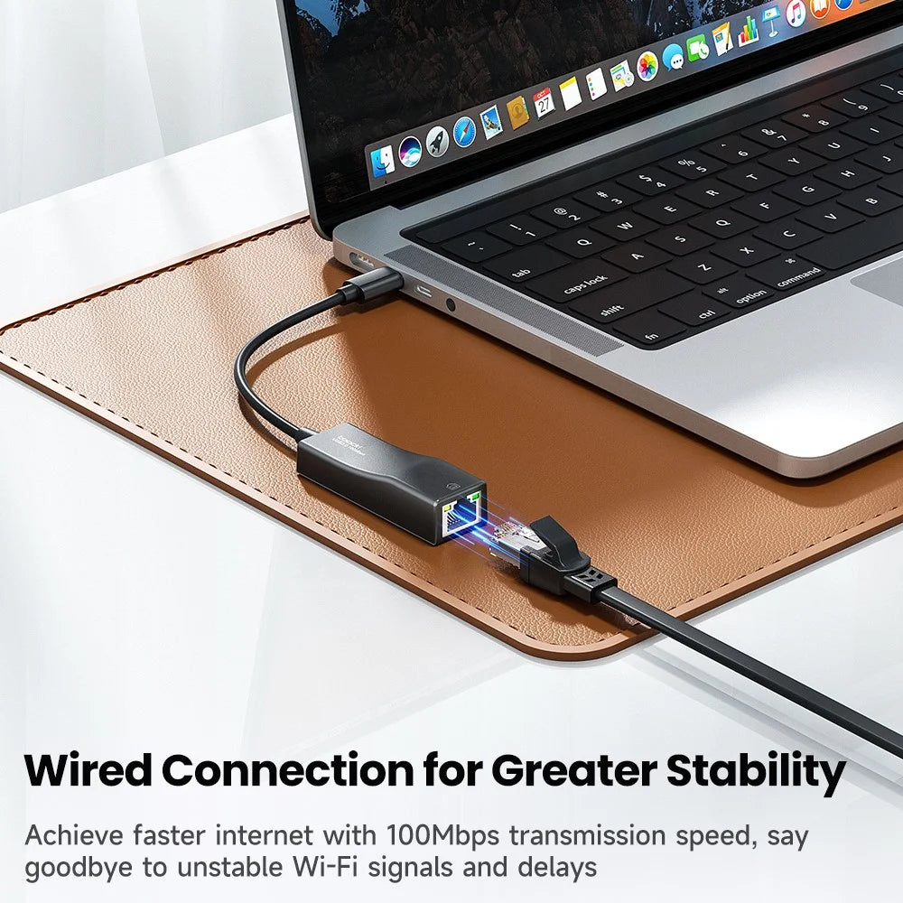 TOOCKI Type-C USB 2.0 Ethernet Adapter 100Mbps Driver Free LED Ethernet Converter for Laptop Switch - Black / USB - 5