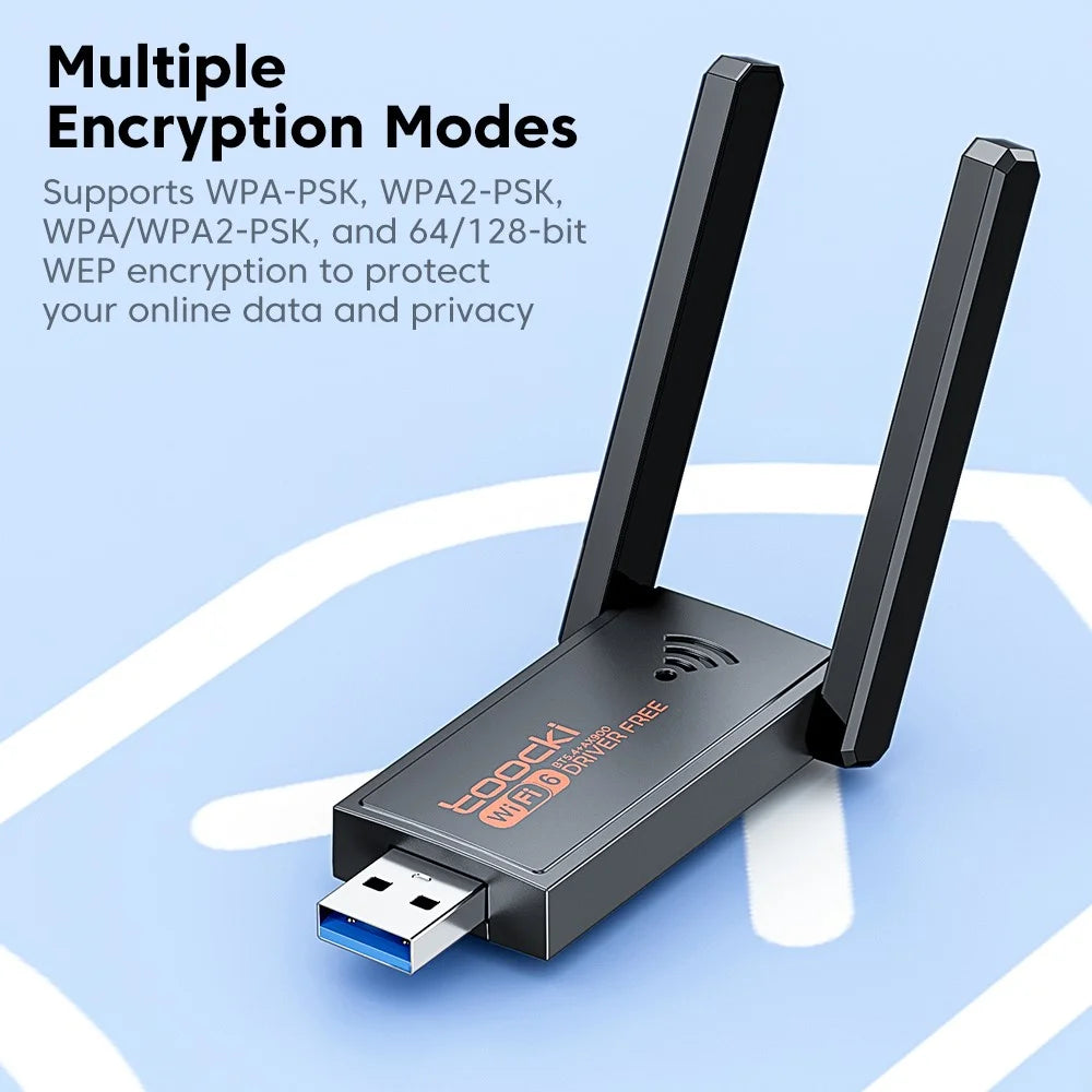 TOOCKI TB07A USB WiFi 6 Adapter 900Mbps Dual Band Bluetooth-compatible 5.4 Wireless Network Card with High Gain Antena - 4