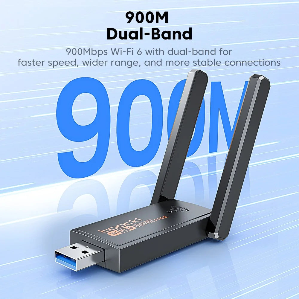 TOOCKI TB07A USB WiFi 6 Adapter 900Mbps Dual Band Bluetooth-compatible 5.4 Wireless Network Card with High Gain Antena - 6