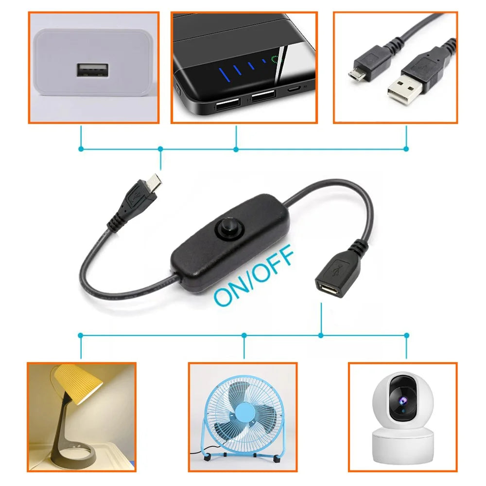 PW-012-MM Micro USB2.0 Cable with On / Off Power Switch Button Micro 5 Pin Male to Female for DC 5V Desk Lamp Fan Camera - 4