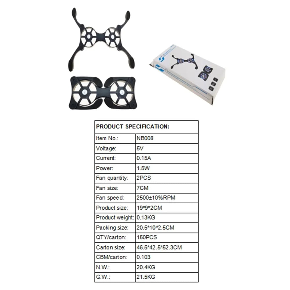 NB008 Foldable Laptop Cooling Pad 2 Fans Adjustable Notebook Stand Portable Computer Riser - 7