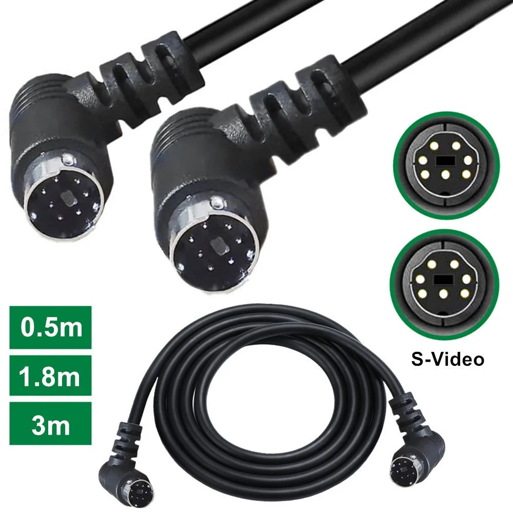 0.5m Mini DIN 7 Pin S-Video Cable Elbow Male to Elbow Male Audio Video Transfer Cord - 5