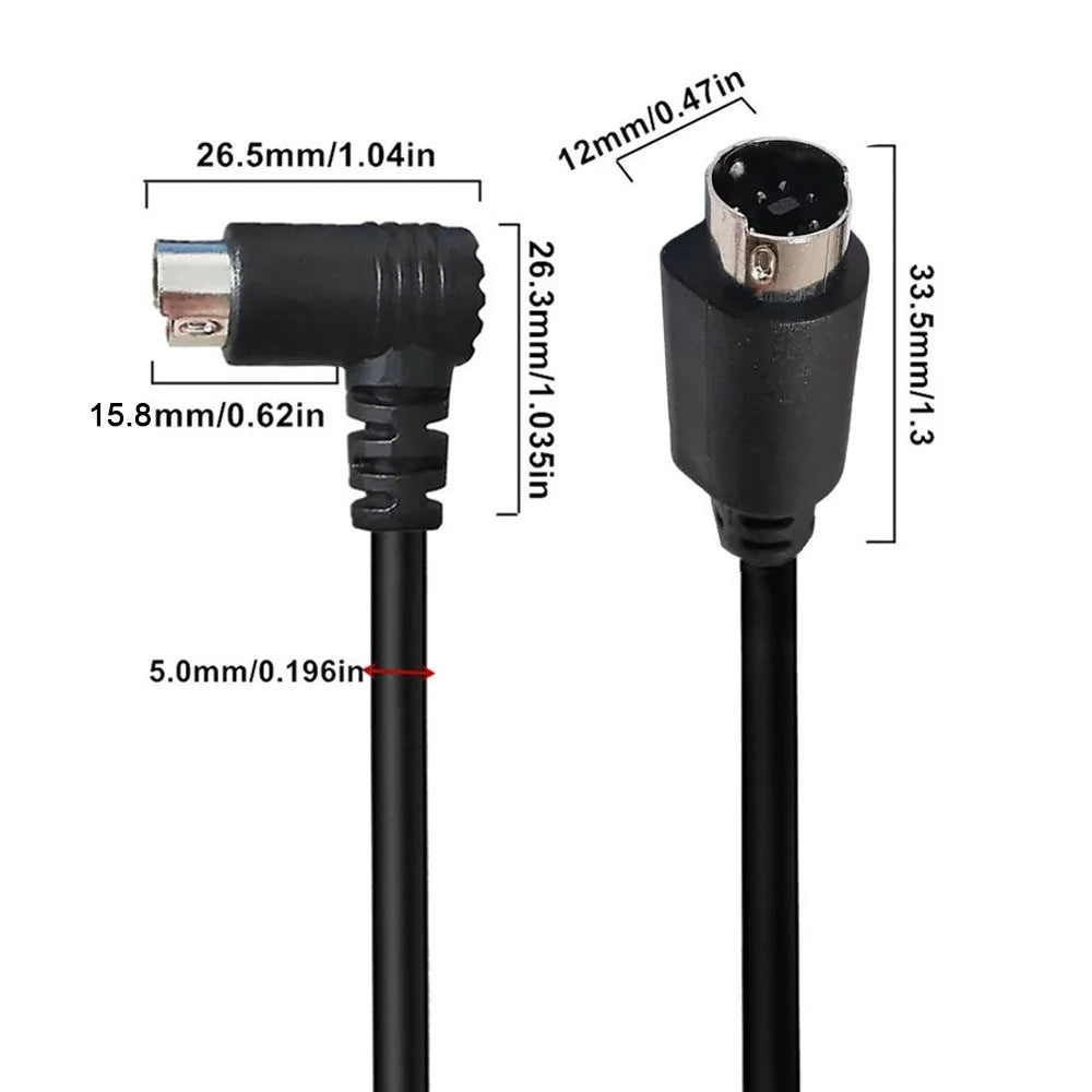 3m Mini DIN 7 Pin S-Video Cable Straight Male to Elbow Male Audio Video Transfer Cord - 6