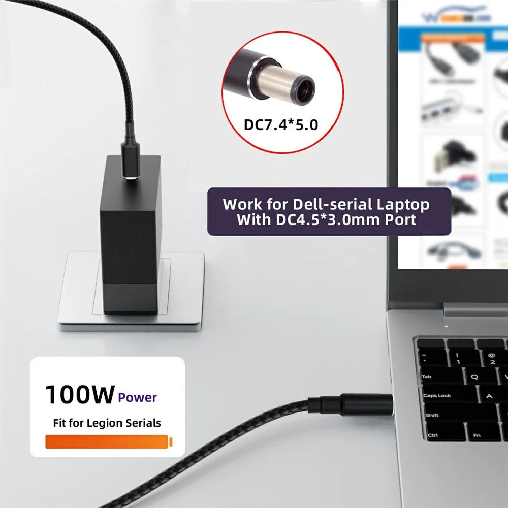 UC-110-7450HP For HP Laptop 1.8m USB-C to DC 7.4x5.0mm Adapter Cable PD 100W Nylon Braided Charge Wire - 5