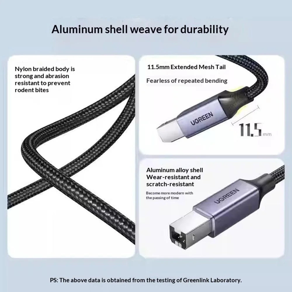 UGREEN US370 80805 1m USB C to USB B 2.0 Cable Braided Printer Cable for Epson / MacBook Pro / HP / Canon / Samsung - 4