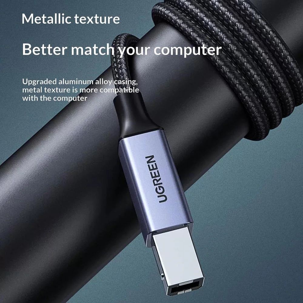UGREEN US370 80805 1m USB C to USB B 2.0 Cable Braided Printer Cable for Epson / MacBook Pro / HP / Canon / Samsung - 7