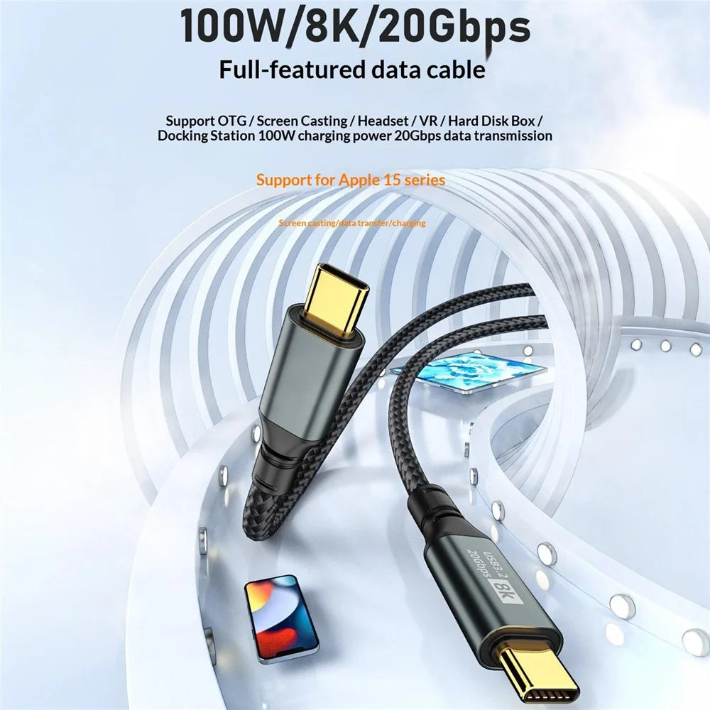 D33230 3m USB 3.2 Type-C to Type-C Cable 8K 20Gbps 100W Fast Charging Data Cable - Black - 4