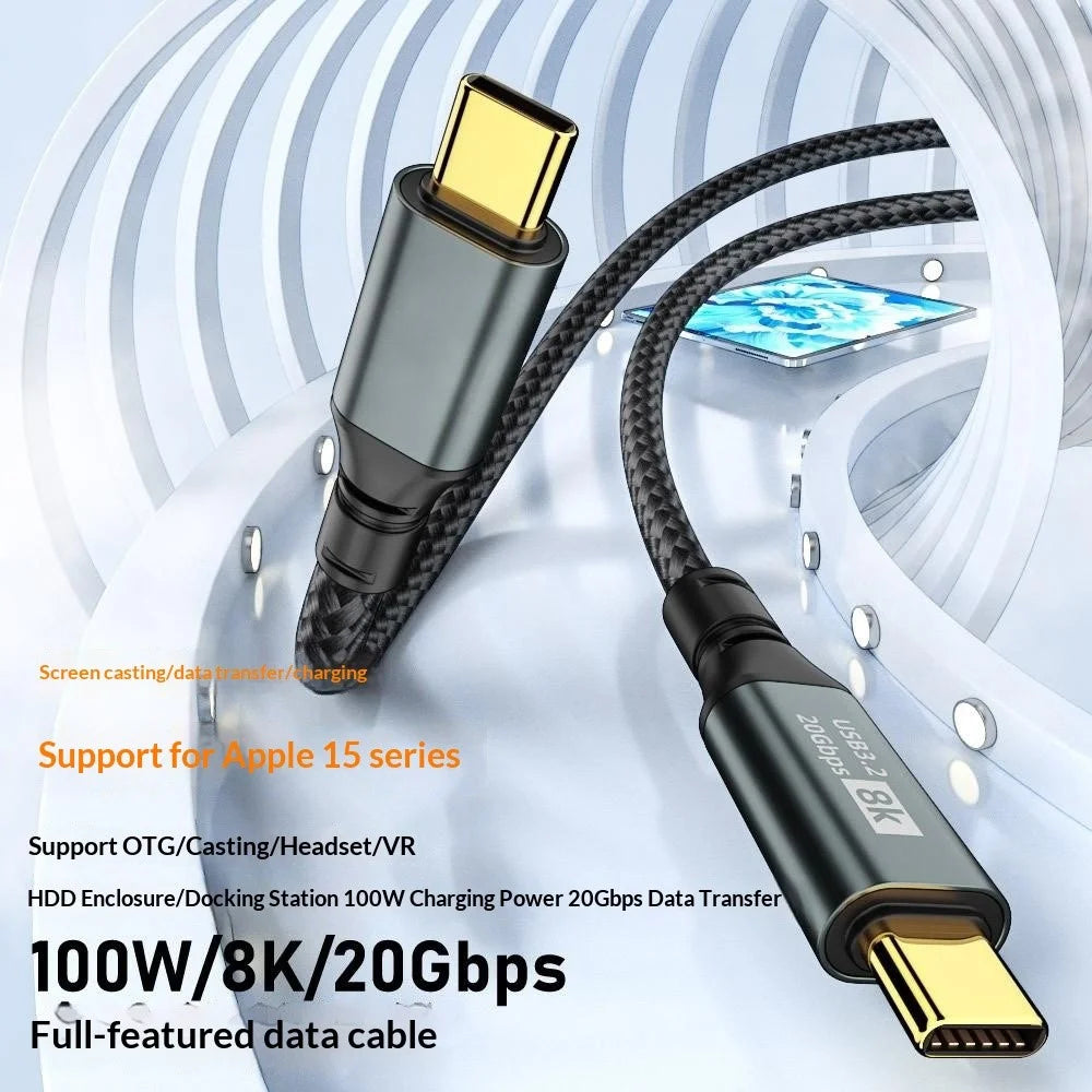 D33230 3m USB 3.2 Type-C to Type-C Cable 8K 20Gbps 100W Fast Charging Data Cable - Black - 5