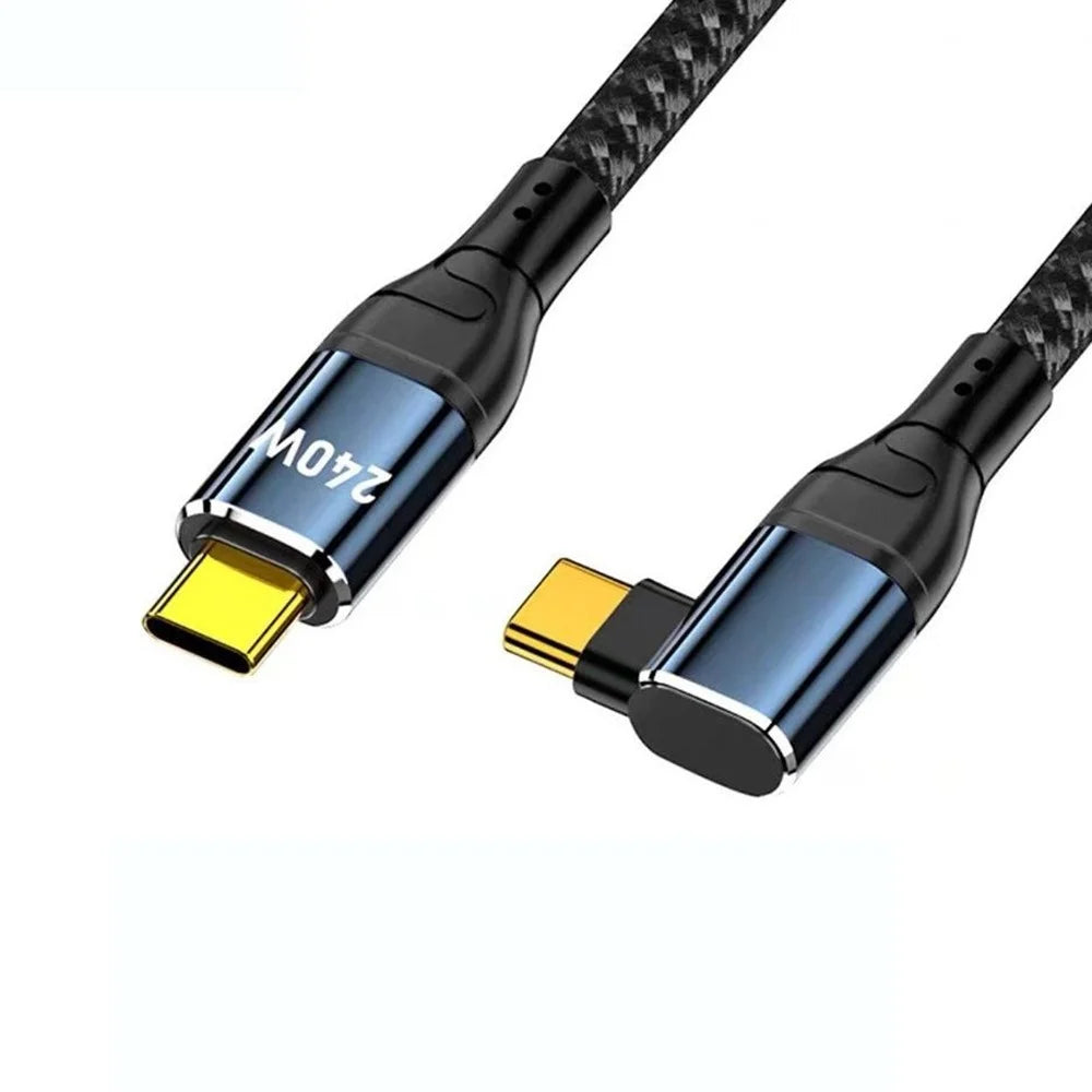 D24110 1m Side Right-Angle USB-C to USB-C Cable 240W PD 3.1 Fast Charging E-Marker Chip Data Cord for Laptop - Black - 1