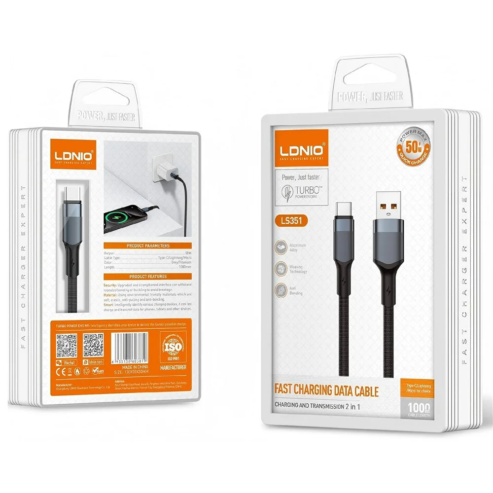 LDNIO LS351-M 1m USB-A to Micro USB Cable 50W Fast Charging Braided Date Cable for Android - Black - 4
