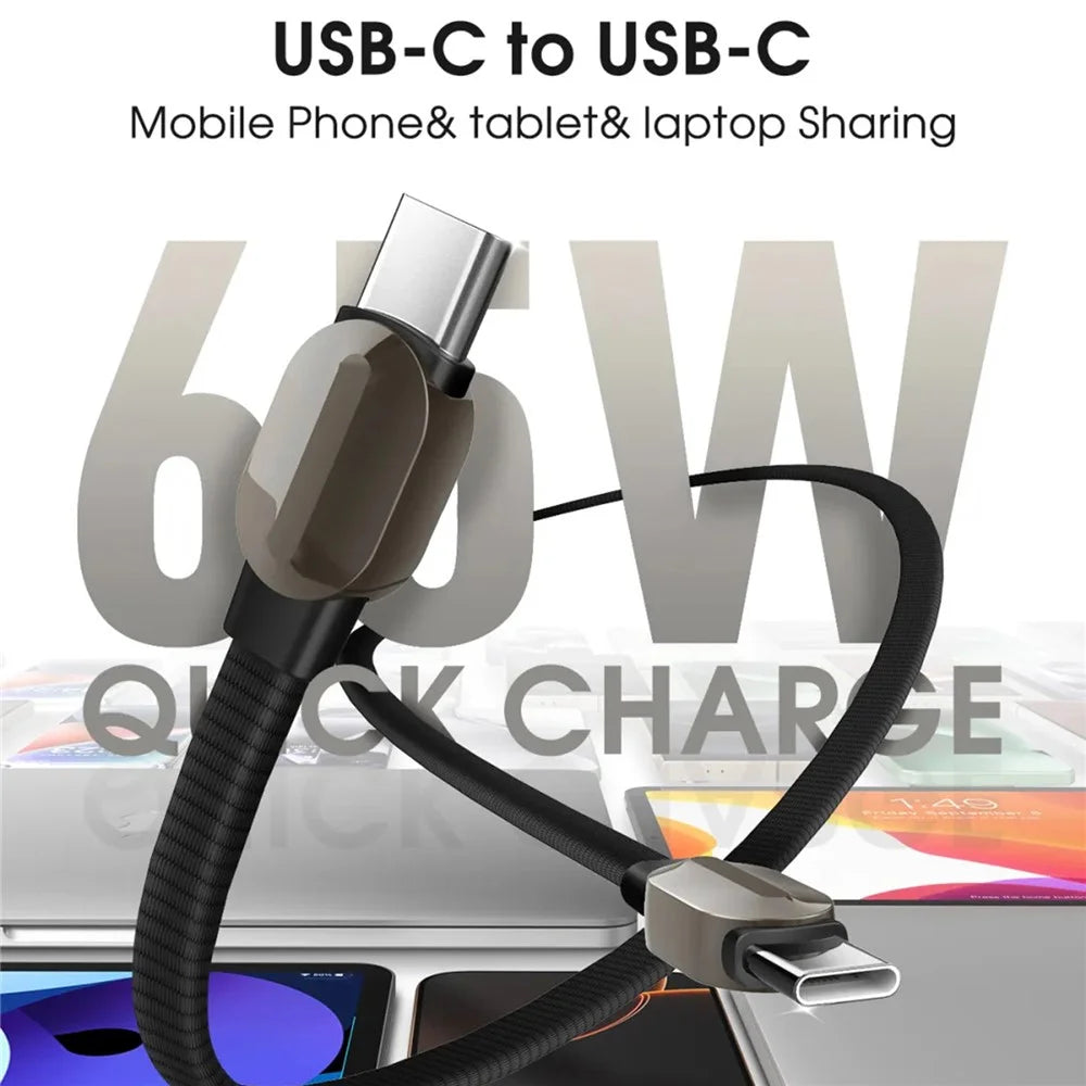 LDNIO LC122-C 1m USB-C to USB-C Cable PD 65W Fast Charging Braided Data Cord for Laptop Tablet Phone - Titanium Gold - 3