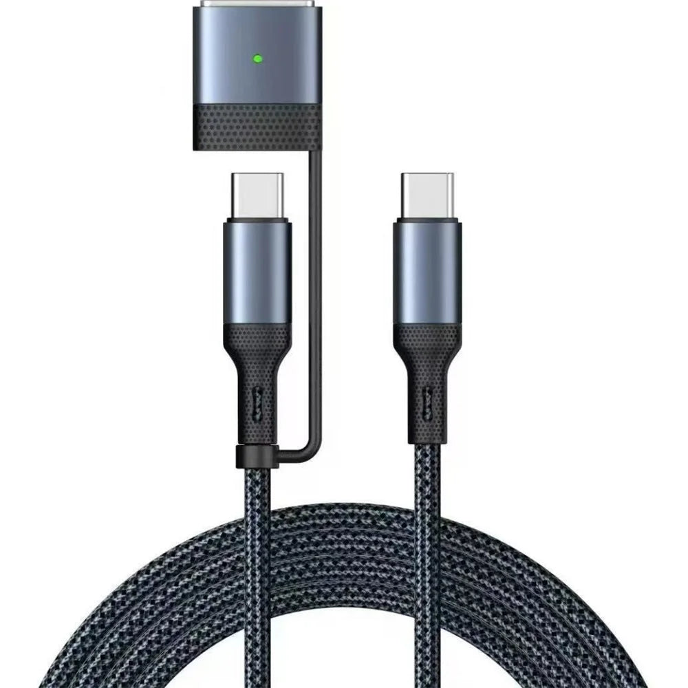 140W / 240W 3-in-1 USB-C to USB-C + Compatible with MagSafe 3 Cable Magnetic Braided Charging Cable for MacBook Air (2022) M2 / MacBook Pro 14 (2021) / (2023) / Pro 16 (2021) / (2023) - Blue - 1
