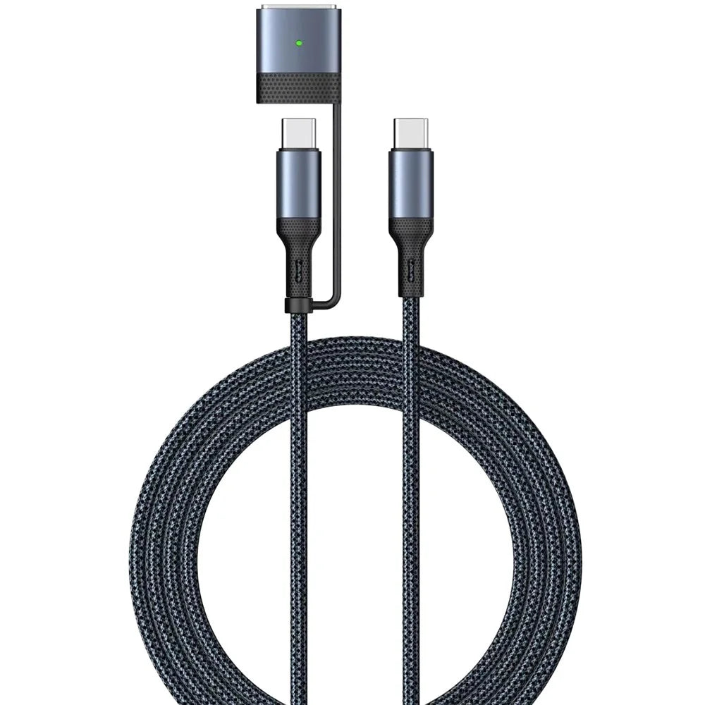 140W / 240W 3-in-1 USB-C to USB-C + Compatible with MagSafe 3 Cable Magnetic Braided Charging Cable for MacBook Air (2022) M2 / MacBook Pro 14 (2021) / (2023) / Pro 16 (2021) / (2023) - Blue - 2