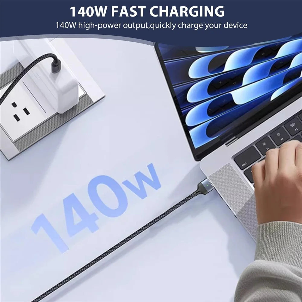 140W / 240W 3-in-1 USB-C to USB-C + Compatible with MagSafe 3 Cable Magnetic Braided Charging Cable for MacBook Air (2022) M2 / MacBook Pro 14 (2021) / (2023) / Pro 16 (2021) / (2023) - Blue - 5