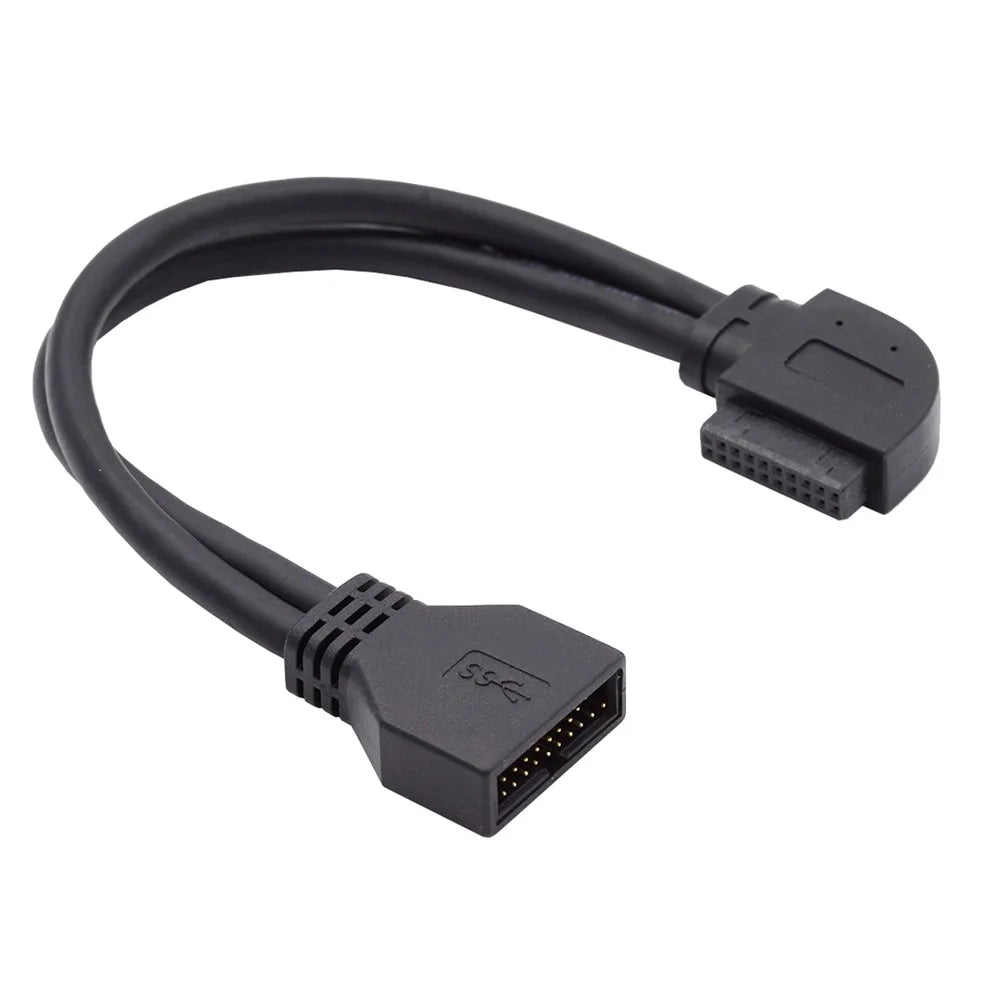 U3-082-RI USB 3.0 20Pin 19Pin Male to Female 5Gbps Extension Cable 90 Degree Angled Cord for Motherboard Mainboard - 1