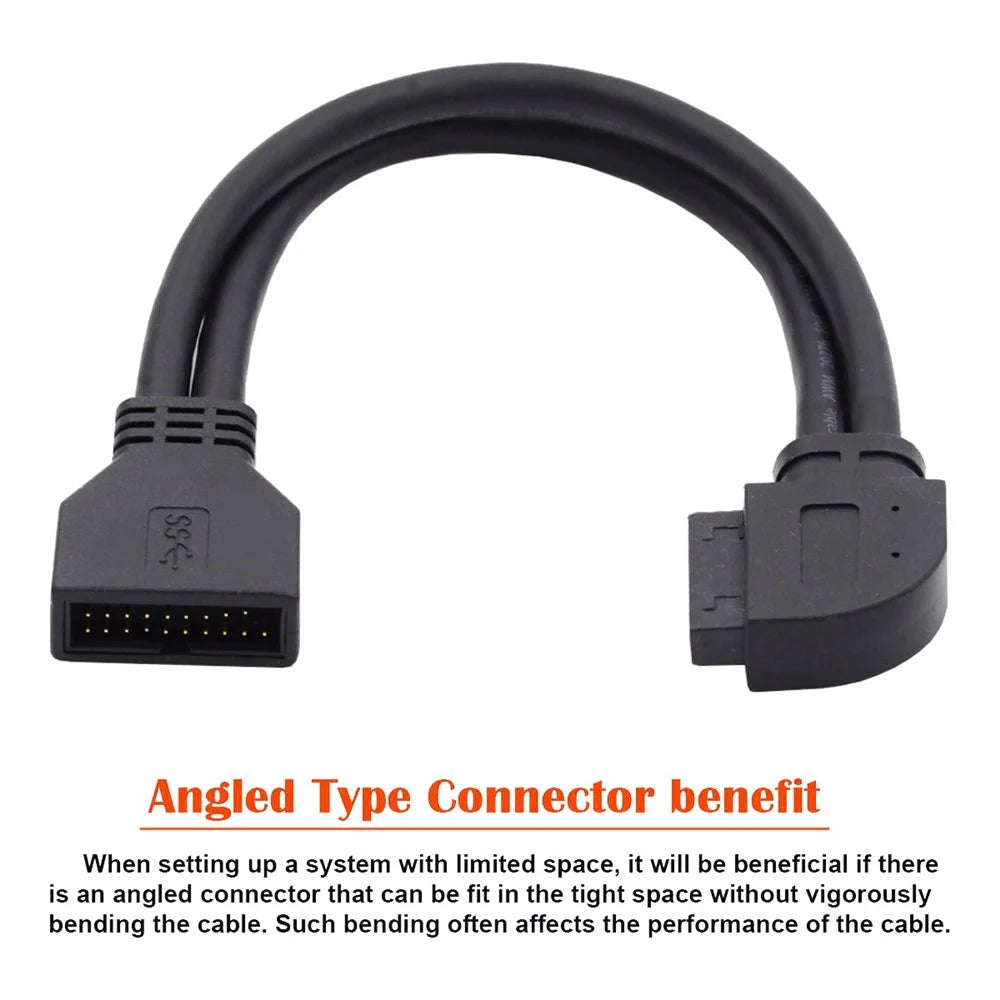 U3-082-RI USB 3.0 20Pin 19Pin Male to Female 5Gbps Extension Cable 90 Degree Angled Cord for Motherboard Mainboard - 7