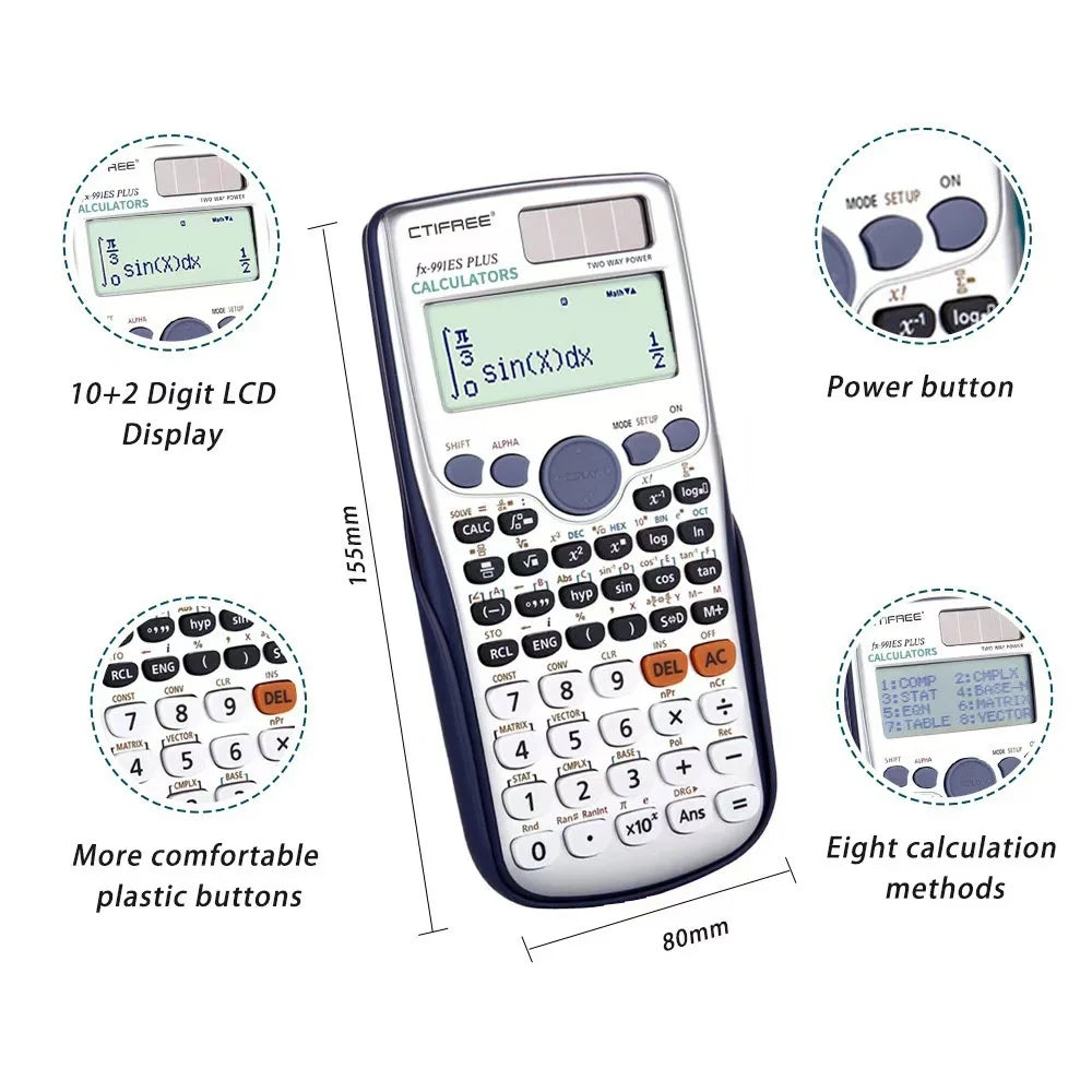 CTIFREE Scientific Calculator with LCD Display for Students 417 Functions Matrix Complex Number Equation Solver - Silver - 5