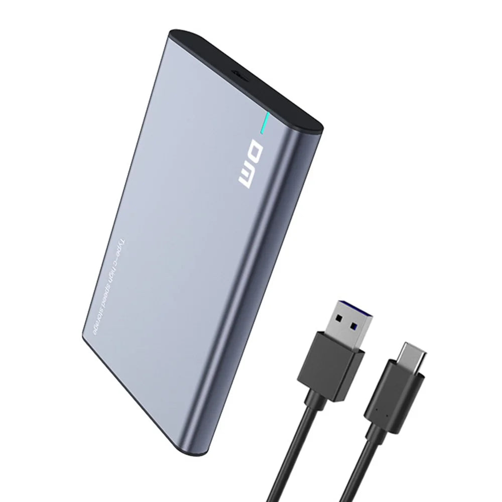 DM HD002 Type-C to SATA 3.0 Aluminum Alloy External Hard Drive Enclosure 5Gbps High Speed Transfer 2.5 Inch USB 3.0 SSD HDD Case - Grey Black - 1