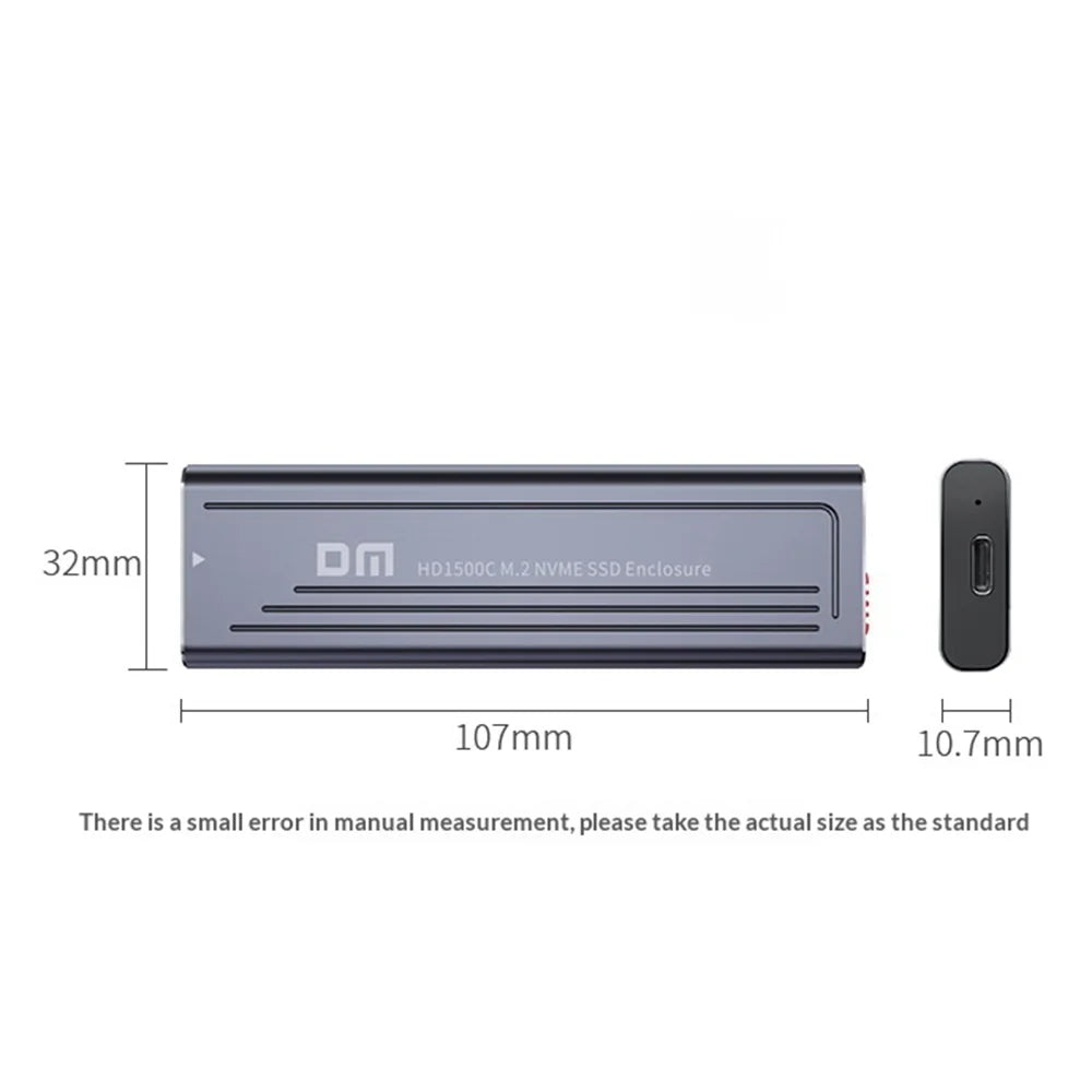 DM HD1500C M.2 NVMe SSD Enclosure 10Gbps USB 3.2 Gen2 External Hard Drive Case Support 2230/2242/2260/2280 - Dark Gray - 7