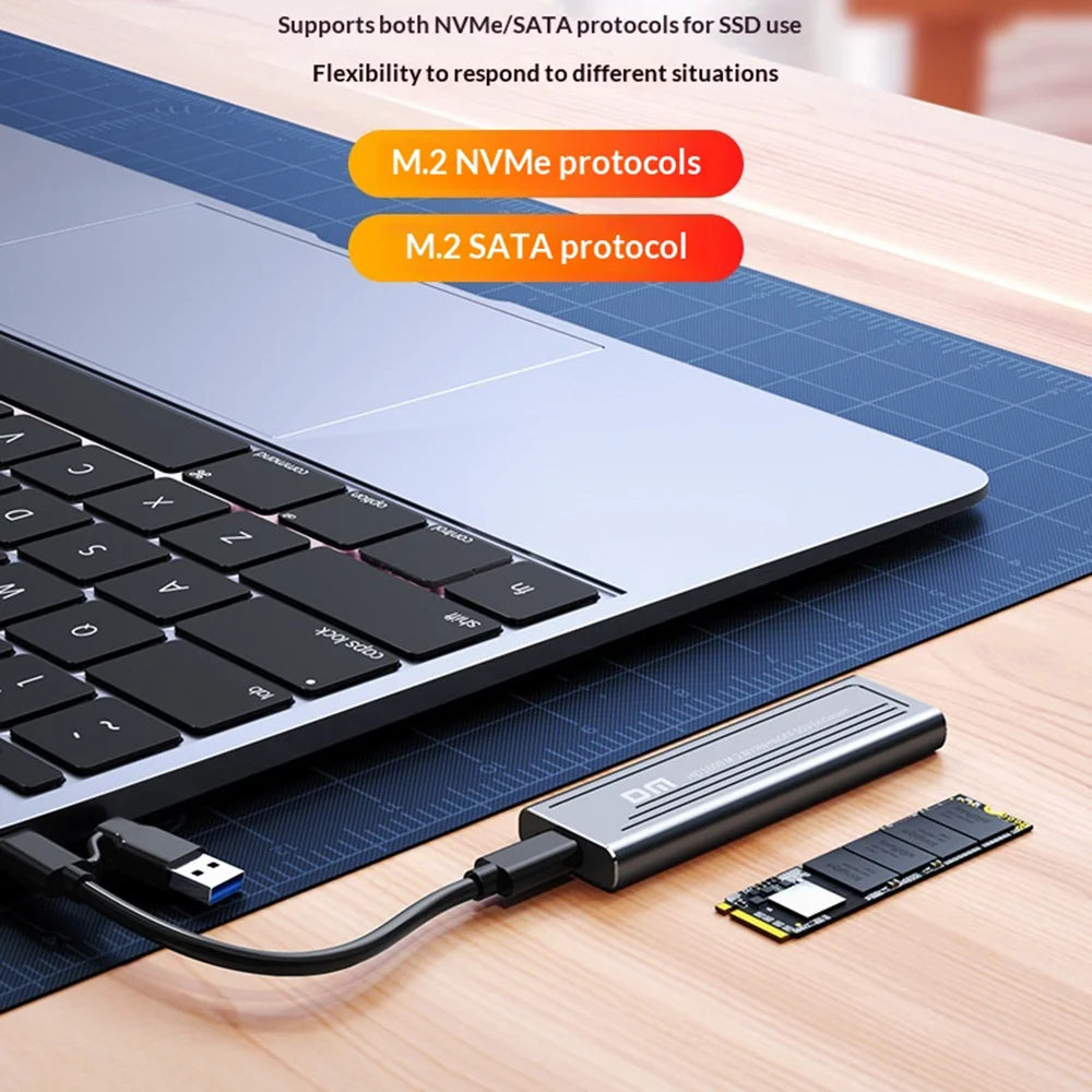 DM HD1600 M.2 Dual Protocol High Speed External Hard Drive Enclosure USB3.2 Gen2 10Gbps NVMe SATA SSD Case - Dark Gray - 4