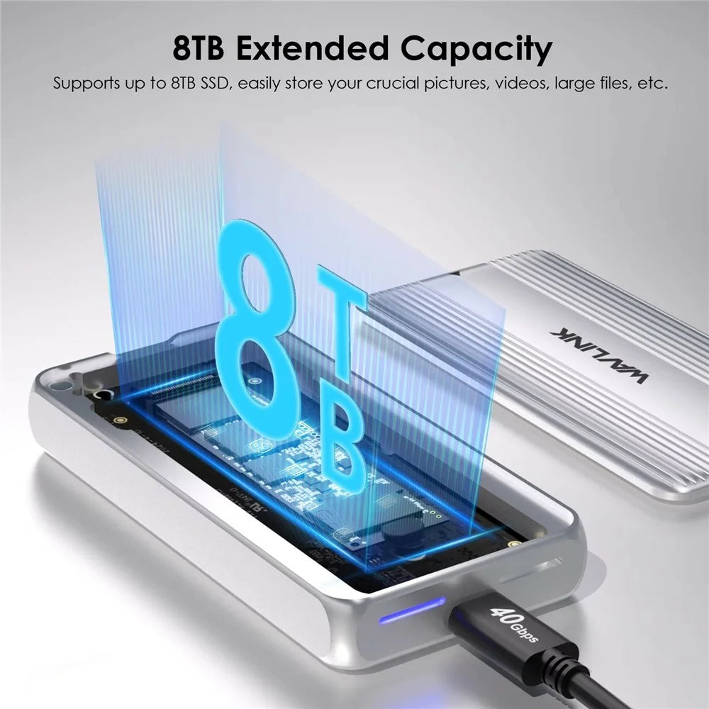 WAVLINK ST406C M.2 NVMe SSD Enclosure USB4 40Gbps Aluminum Alloy Hard Drive Case Support 2280 / 2260 / 2242 / 2230 - 3