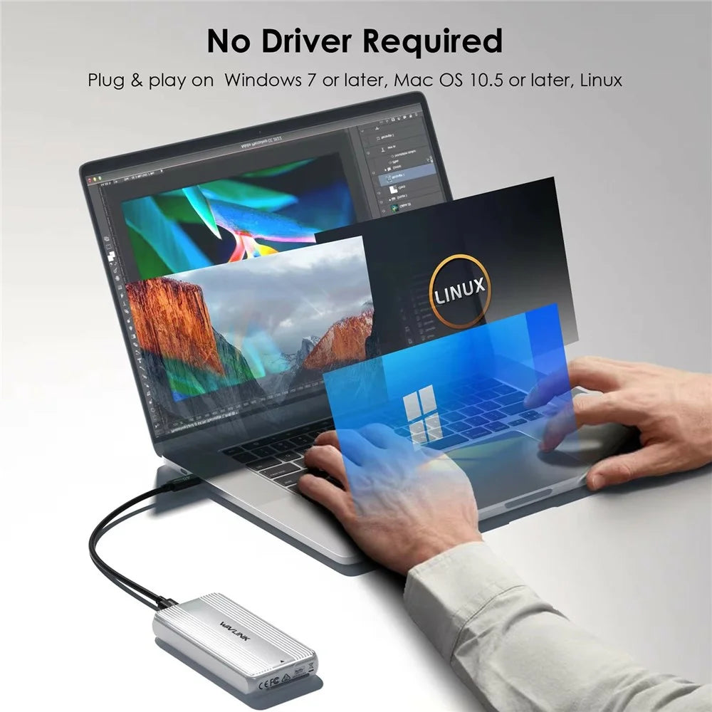 WAVLINK ST406C M.2 NVMe SSD Enclosure USB4 40Gbps Aluminum Alloy Hard Drive Case Support 2280 / 2260 / 2242 / 2230 - 5