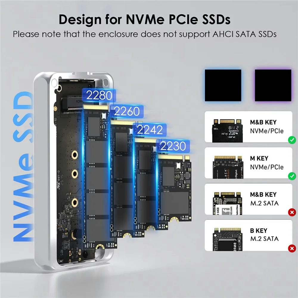 WAVLINK ST406C M.2 NVMe SSD Enclosure USB4 40Gbps Aluminum Alloy Hard Drive Case Support 2280 / 2260 / 2242 / 2230 - 7