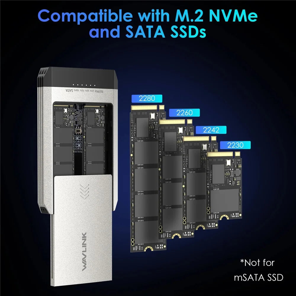 WAVLINK ST347 Dual Slot M.2 SSD Enclosure USB-C 3.2 Gen2 10Gbps One-Click Offline Clone For Data Migration / Backup - UK Plug - 7