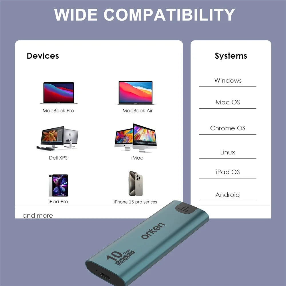 ONTEN UCA322+ 10Gbps USB 3.2 Gen 2 Type C M.2 Nvme NGFF SSD Enclosure for Windows Mac Linux Android - 4