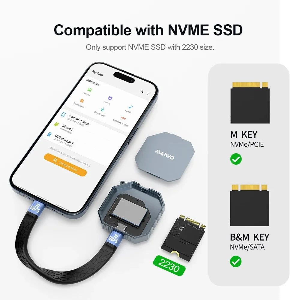 MAIWO K1724P Magnetic External SSD Enclosure for Steam Deck / PS5 / Xbox M.2 Nvme 2230 SSD Case - 4