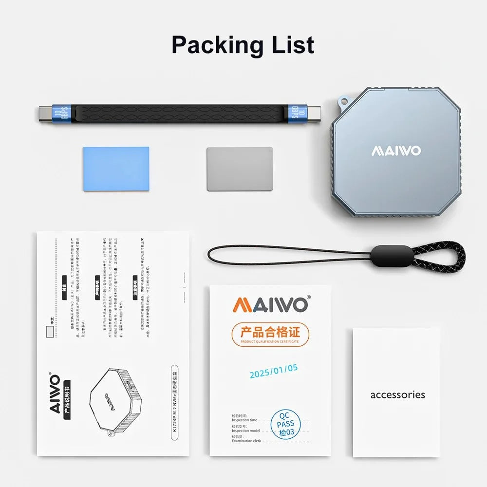 MAIWO K1724P Magnetic External SSD Enclosure for Steam Deck / PS5 / Xbox M.2 Nvme 2230 SSD Case - 7
