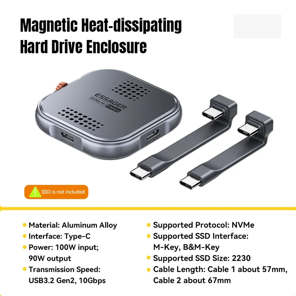 ESSAGER Aluminum Alloy Gen2 10Gbps Magnetic Hard Drive Enclosure NVME / 2230 / M.2 Hard Disk Enclosure - 2