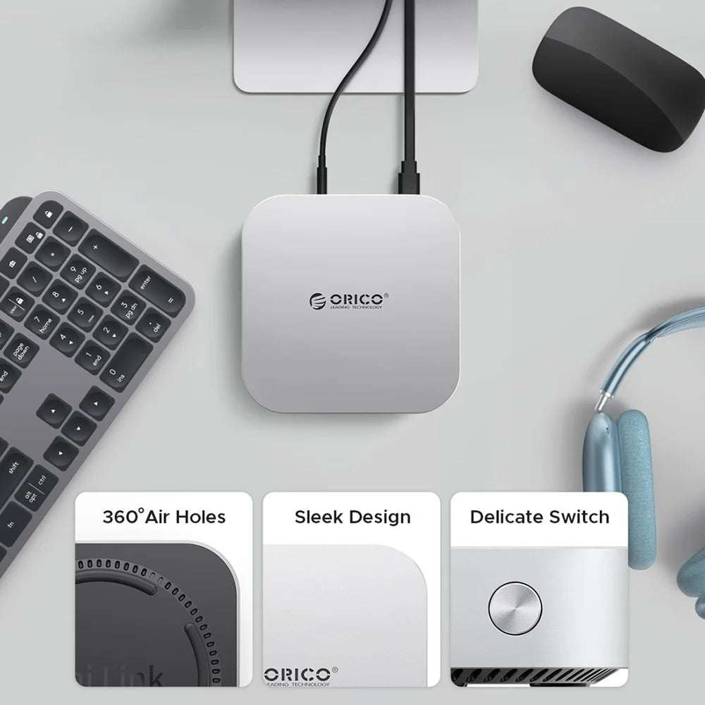 ORICO-M47P Aluminum Alloy 7 in 1 MiniLink Desktop Hard Drive Expansion Dock 40Gbps M.2 SSD Enclosure - White / UK Plug - 3