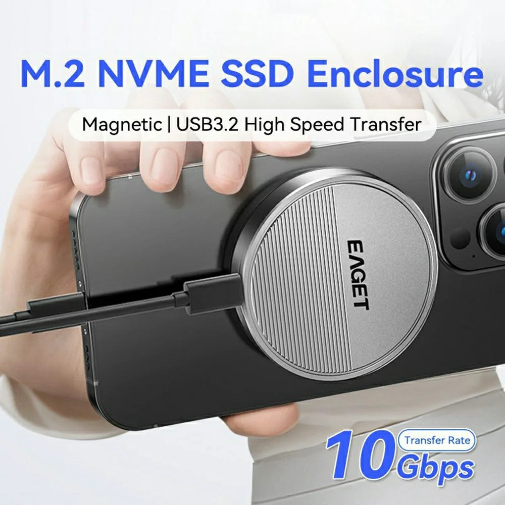 EAGET SE880 M.2 NVMe Magnetic SSD Enclosure Aluminum Alloy 10Gbps Type-C External SSD Case - 3
