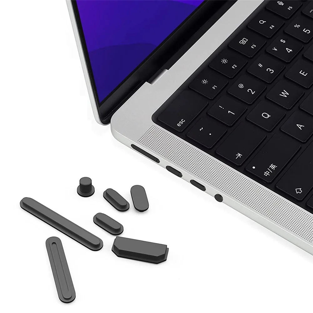 ENKAY HAT PRINCE Soft Silicone Dust Plug Cap Cover Set for MacBook Air 15 inch (2023) A2941 / 13 inch (2022) A268 / Pro 14-inch (2021) A2442 / 16 inch (2021) A2485 - Black - 1