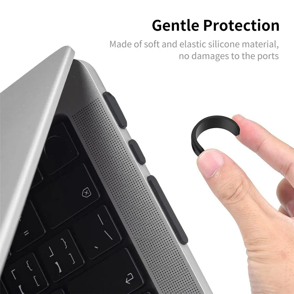 ENKAY HAT PRINCE Soft Silicone Dust Plug Cap Cover Set for MacBook Air 15 inch (2023) A2941 / 13 inch (2022) A268 / Pro 14-inch (2021) A2442 / 16 inch (2021) A2485 - Black - 3